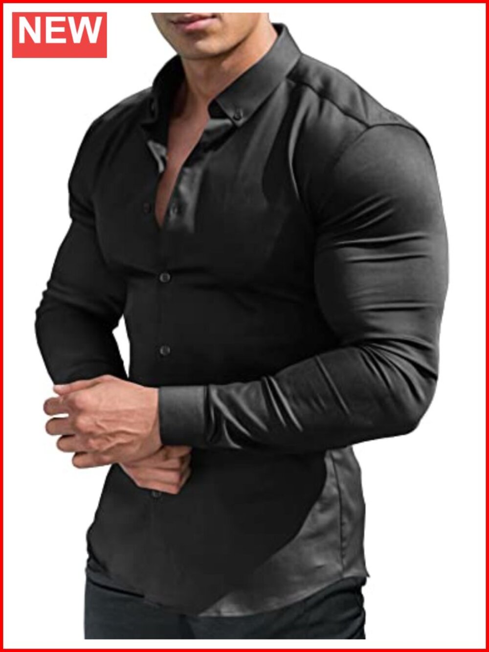 Men's Slim Fit Muscle Dress Shirt Long Sleeve Button Down